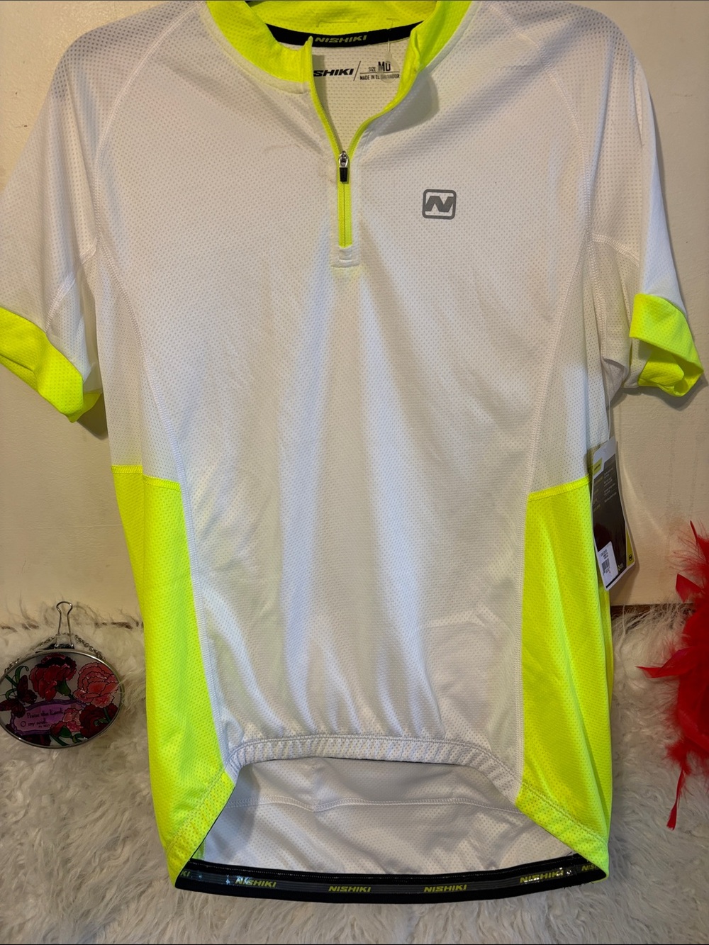 Nishiki Men’s White & Neon Yellow Cycling Jersey
